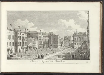 Udsigt over Campo Santo Stefano te Venetië Stefanspladsen mod syd (titel på objektet) Gezichten op bugemenen en pleinen in Venetië (serietitel) Den mest berømte udsigt over byen Venedig, fra Antonius-kanalens 38. paneler, trykt i messing af Antonio Viss