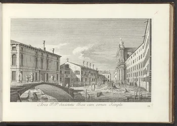 Udsigt over Campo dei Gesuiti te Venetië Område P.P. Jesu samfund med deres tempel (titel på objekt) Gezichten op bugemenen en pleinen in Venetië (serietitel) Den mest berømte udsigt over byen Venedig, fra Antonius-kanalens 38 paneler, trykt i messing af A