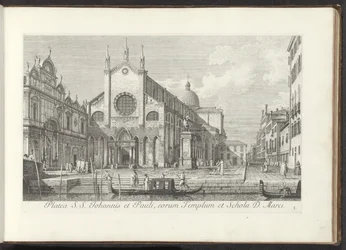 Udsigt over kirken Santi Giovanni e Paolo i Venedig Platea S. S. Johannis et Pauli, eorum Templum et Schola D. Marci (titel på objekt) Udsigt over bygninger og pladser i Venedig (serietitel) Urbis Venetiarum prospectus celebriores, ex Antonii Can