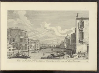 Se på Canal Grande i Campo San Vio te Venetië På denne side fra gaden St. Vitus, på den anden side fra Cornelius-huset, til det samme Telonium (titel på objektet) Den mest berømte udsigt over byen Venedig, fra Antonius-kanalens 38. paneler, trykt i messing