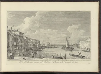 Se på Canal Grande og kirken i Santa Chiara i Venedig Fra vaskeriet til St. Clares hus, hvor kanalen ender (titel på objektet) Den mest berømte udsigt over byen Venedig, fra Antonius-kanalens 38. paneler, trykt i messing af Antonio Visentini i