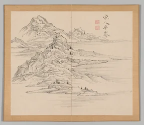 Dobbelt album af landskabsstudier efter Ikeno Taiga, bind 1 blad 35, 1700-tallet.