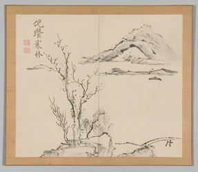 Dobbelt album af landskabsstudier efter Ikeno Taiga, bind 2 blad 11, 1700-tallet.