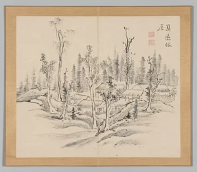 Dobbelt album af landskabsstudier efter Ikeno Taiga, bind 2 blad 23, 1700-tallet.