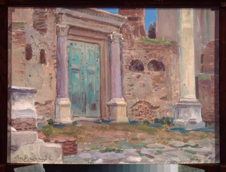 Le temple de Janus a Rome (Italien) (Janustemplet i Rom) - Værk af Appolinari Mikhaylovich Vasnetsov (1856-1933), olie på pap, russisk kunst 1800-tallet - N Yaroshenko Kunstmuseum, Kislovodsk (Rusland)