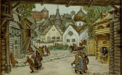 Scenedesign til operaen The Oprichnik The Guardsman af Pyotr Tchaikovsky, 1911