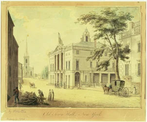 The Old Town Hall (Federal Hall) New York City, 1798 (grafit, wc, pen og blæk på papir)