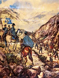 General Jose de San Martin, også kendt som Sydstaternes befrier, krydser Andesbjergene med sin hær mod Peru.