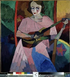Kvinde med en guitar (Lady with a Guitar). Maleri af Aristarkh Vasilyevich Lentulov (Lentulov) (1882-1943), olie på lærred