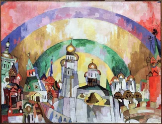 Firmament, dekorativt Moskva. (Firmament. Dekorative Moskva). Maleri af Aristarkh Vasilyevich Lentulov (Lentulov) (1882-1943), olie på lærred