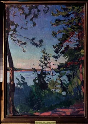 En park ved bredden af ​​Neva-floden. Maleri af Arkadi (Arkady) Alexandrovich Rylov (1870-1939), olie på lærred