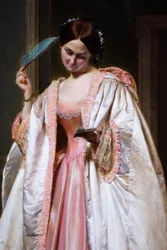 Ung pige læser et brev, detalje, ca. 1851 (Olie på træ)