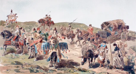 En vogn, der rejser med ledsagelse i det 15. århundrede, 1886