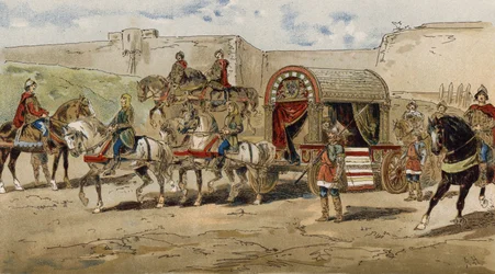 Transport af en frankisk prins fra Karl den Stores tid, 9. århundrede