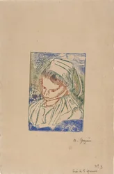 Bretonne de Pont-Aven (bretonsk kvinde fra Pont-Aven) ca. 1896 (træbloktryk med en dukkefarvning)