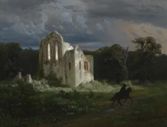 Måneskinslandskab med ruin