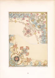 Art Nouveau-hjørneornamenter med blomstermotiver (litografi)