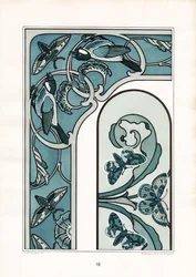 Art Nouveau rammeornament med fugle og møl (litografi)