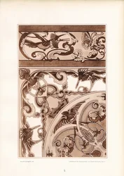 Art Nouveau ornamentalt design med fugle og sommerfugle (litografi)