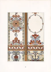 Art Nouveau-paneler med iris og blomsterornamenter (litografi)