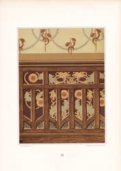 Art Nouveau-træpaneler med blomsterindlæg (litografi)