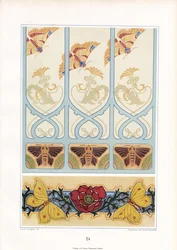 Insektmotiver i art nouveau-ornamentik: Sommerfugle, møl og valmueblomster (litografi)