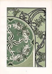 Insektmotiver i grøn ornamental komposition (litografi)
