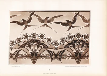 Ornamental frise med svaler, sommerfugle og stiliserede blomster (litografi)