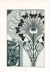 Påfuglefjerornament med sommerfugle og tulipaner