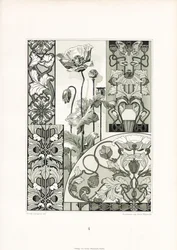 Valmueblomster i monokrom (litografi)