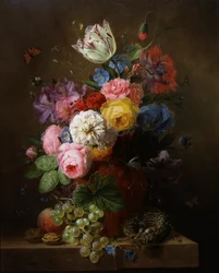 Stilleben med roser, valmuer, azaleaer og tulipaner. Maleri af Arnoldus Bloemers (1786-1844). Privat samling.