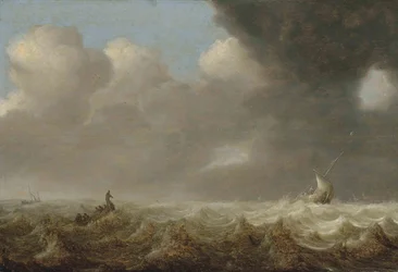 Hollandsk: Fartøjer i stormvejr Fiskerbåde i oprørt hav