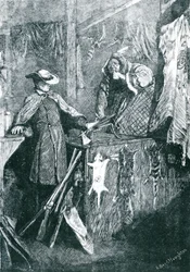 Byttehandel med indianerne i de vestlige stater i Amerika, indgraveret af Joseph Swain (1820-1909) 1871