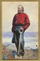 Giuseppe Garibaldi på Capri Island - Oeuvre af Arthur Boyd Houghton (1836-1875) - 1860 - Akvarel på papir - 25,5x18 - Privat samling