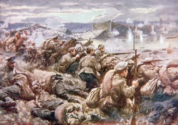 En heroisk russisk bagtropsaktion i det store polske tilbagetog (farve litho)