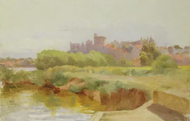 Udsigt over Windsor Castle (olie om bord)