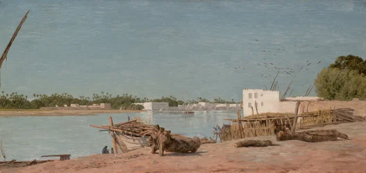 Udsigt over Nilen, nær Cairo (olie på panel)