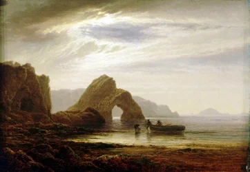 Måneskin ved Giltar Point, nær Tenby (England), set fra syd. Olie på lærred, ca. 1872-1874, af Arthur Gilbert (1819-1885).