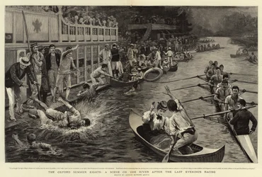 Oxford Summer Eights, en scene på floden efter den sidste aftens kapløb
