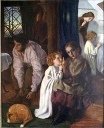 Sengetid, ca. 1862 (olie på lærred lagt på panel)