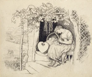 By the Cradle (pen og tusch over grafit)