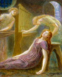 "Saint Cecile" Maleri af Arthur Hughes (1832-1915) 1874 Privat samling