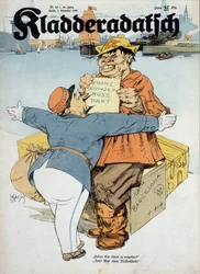 Tysk tegneserie om de fransk-sovjetiske aftaler (fransk tolder og russisk sømand:" Har du noget at deklarere Nej, kun våben! Kun våben!" (I forbindelse med den spanske krig), "Kladderadatsch" 8/11/1936, ill. af Arthur Johnson (1874-1954).