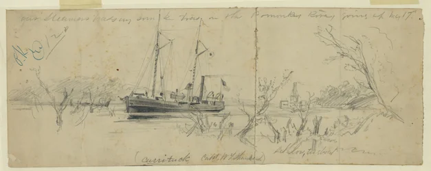 Vores dampere passerer sunkne træer i Pomonkey -floden