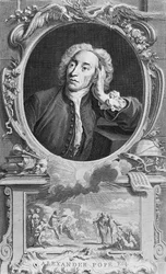 Portræt af Alexander Pope (1688-1744), indgraveret af Jacobus Houbraken (1698-1780), 1747 (gravering) (bw foto)