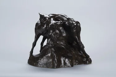 Puma Carrying Deer Carcass, ca. 1900 (bronze)
