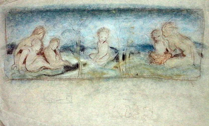 Et barn blandt feer-studie til et oliemaleri (pastel på papir)