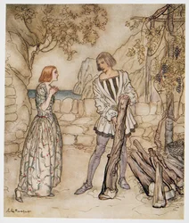 Ak, nu, bed dig, arbejd ikke så hårdt, illustration fra William Shakespeares The Tempest, pub. 1926