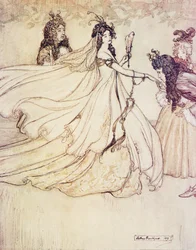Aschenputtel går til bal, fra The Fairy Tales of the Brothers Grimm, pub. 1909