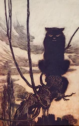 Om dagen gjorde hun sig selv til en kat ?, fra The Fairy Tales of the Brothers Grimm, pub. 1909